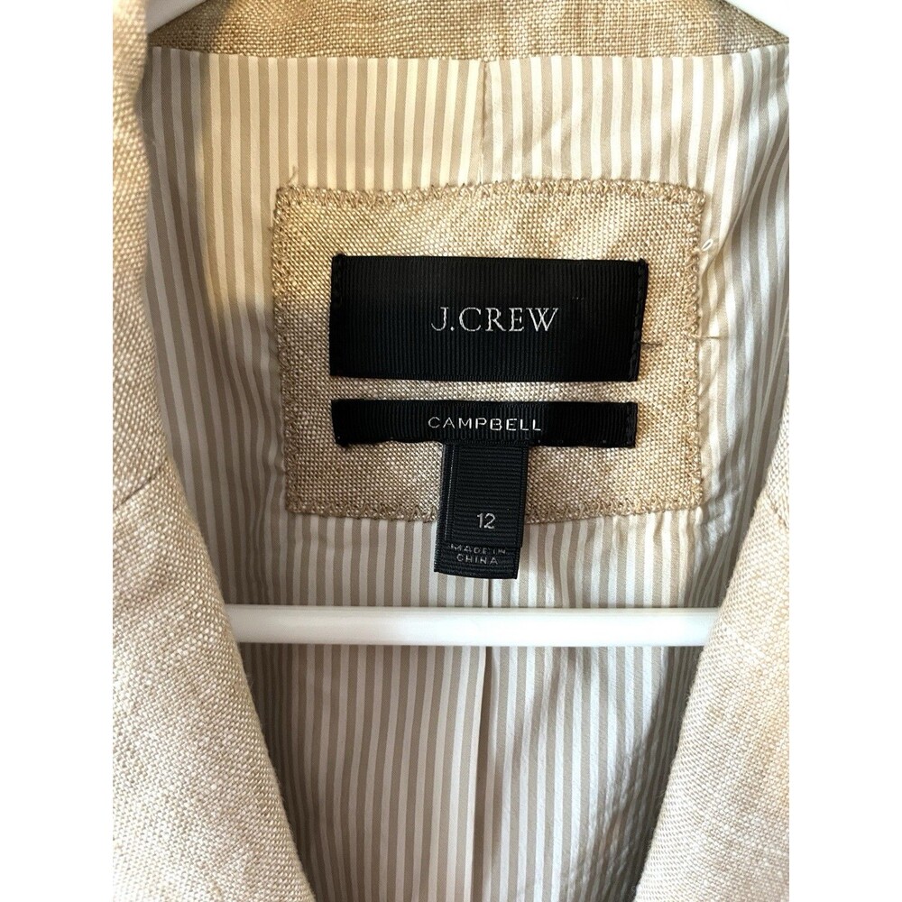 J.Crew Campbell Linen Blazer Jacket Nautical Buttons Tan Beige Women's 12 - Picture 2 of 8